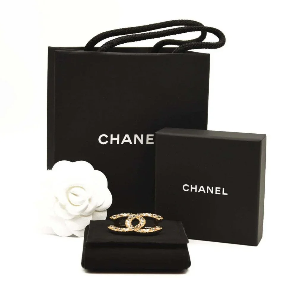 CHANEL Large Gold & Crystal CC Brooch